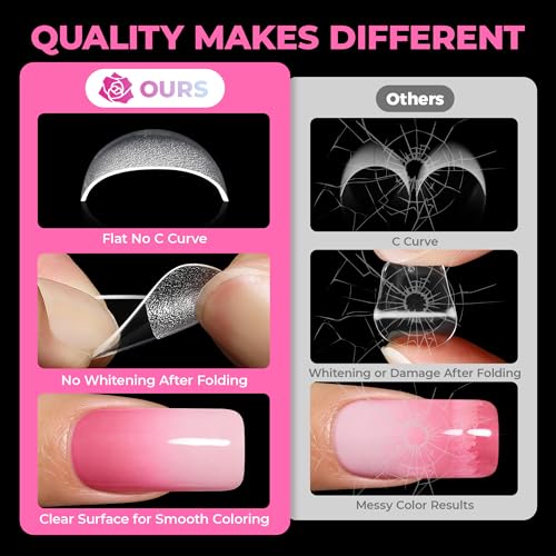 UNA GELLA Square Nail Tips 510Pcs 15 Sizes - No File Needed Pre-Buffed Medium Square Soft Gel Fake Nail Tips Clear Full Cover False Nails Soak Off Acrylic Nail Extensions for DIY Nail Art Salon
