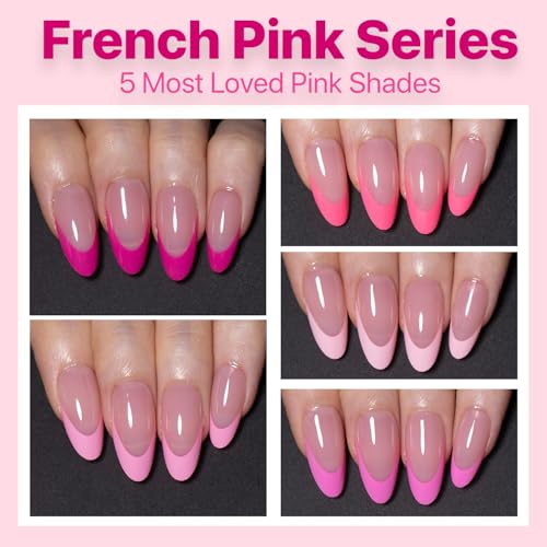 SXC Cosmetics French Tip Press On Nails – 5 Pink Series, Medium Almond, X-Pro Tips Starter Kit | 150PCS, 15 Sizes, 5 Styles, Beginner-Friendly - color: Pink - M Almond