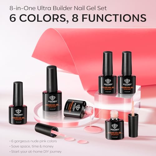 modelones Builder Nail Set, Base Colors 8-in-One Jelly Nude,6 Colors - color: Builder Crimson Blush Translucent