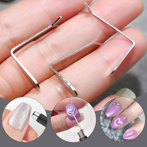 WOKOTO 14 Pcs Cat Eye Magnet For Nails With 3pcs Y-Shape Iron Stencil Set, Cat Eye Gel Nail Polish Magnet Tools Powerful Wand Magnet, Magnetic Nail Polish Square Round Heart Magnet Stick For Nails