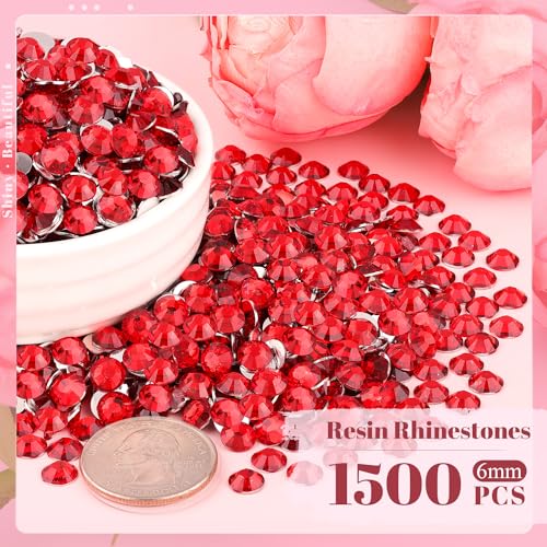 1500PCS 6mm Resin Rhinestones Bulk for Crafting (Red), Flatback Bedazzling Crystals for Crafts DIY Nail Decoration, Gems Charms for Tumbler Shoes Clothing Fabric with Pickup Pen and Tweezers - color: B06 Resin Rhinestones (Red), size: 6mm