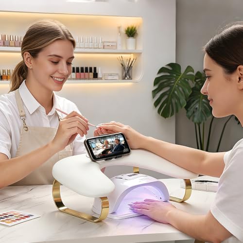 Noverlife Arm Rest for Nails Tech White U-Shaped, 360° Rotating Phone Stand