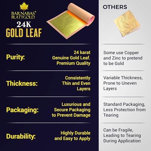 Barnabas 24K Real Gold Leaf Sheets for Crafts - 10-Loose Sheet 3.1inch - color: 24K