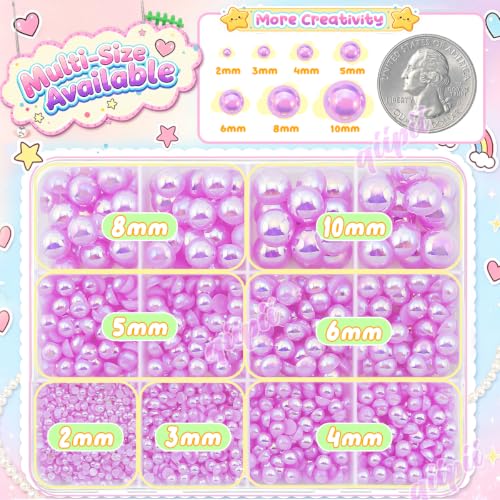 qiipii 2-10mm Light Purple AB Flatback Half Round Pearls Gems Nails Charms - color: Light Purple, size: AB Coating Half Pearls