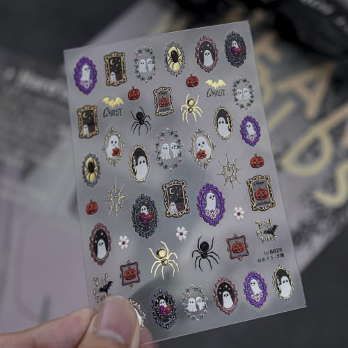 Halloween Nail Stickers Ghost Spider Web Nail Decals for Nail Art 2 Sheets - color: Color17