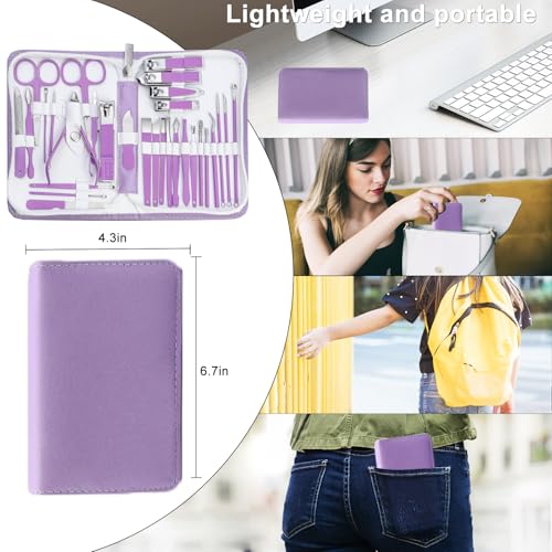 30Pcs Stainless Steel Nail Clipper Set with Luxurious Travel Case - color: 30 in 1 Purple