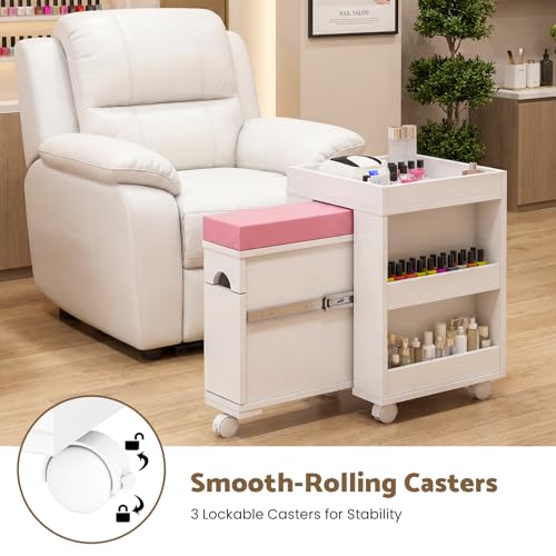 Pedicure Cart w/Extendable Padded Foot Rest (Pink, 26.3" L) - color: Pink, size: 26.3" L