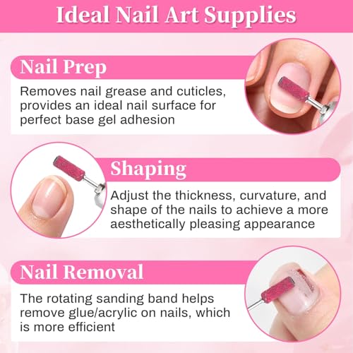 Sanding Bands for Nail Drill - #120, #180, #240 Grit Fine 3.1mm Mini Nail Files with 1pcs 3/32 Drill Bit for Cuticle, Acrylic Gel, Pedicure, Manicure Art Supplies Essentials for Nail Tech - size: 3.1mm