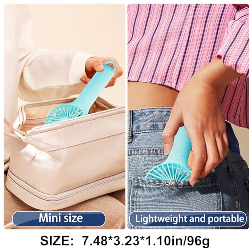 QQT Mini Handheld Fan, 3-Speed Rechargeable Personal Fan - color: Blue