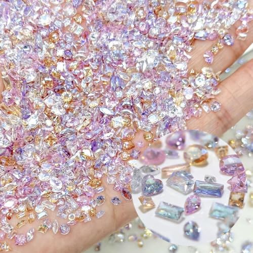150pcs Shiny Zircon Nail Rhinestones Colorful Zircon Mini Nail Clear Rhinestones Multi Shapes Crystal Nail Gems Multi-Color Flatback Gemstones Nail Accessories Nail Supplies (Multicolor Gem) - color: Multicolor Gem