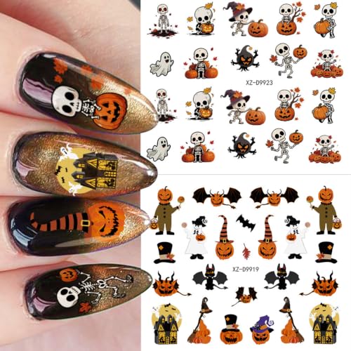 30Sheets Halloween Nail Stickers, Ghost, & Skull, Spider Design - color: Style-20