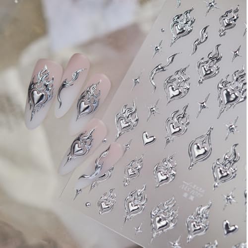 SOFTSOUL 5D Embossed Nail Stickers – Premium Salon-Grade Nail Art Stickers, Self-Adhesive Nail Decals, Long-Lasting, Detailed Textured Designs, Easy DIY Manicure, Home or Salon Use (Flaming Heart) - color: Flaming Heart