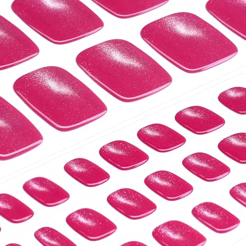 DANNI & TONI Semi Cured Gel Toenail Strips Magenta Fushcia Cat Eye Glaze Toe Nail Stickers Gel Pedi Wraps 37 Stickers |Magenta Mystique - color: Magenta Mystique