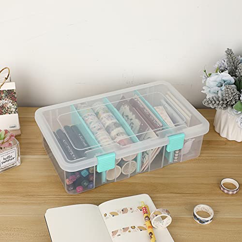 BTSKY Clear Plastic Dividing Storage Box with 4 Compartments Sewing Box - size: 13.3x8.1x3.4 Inches-Clear