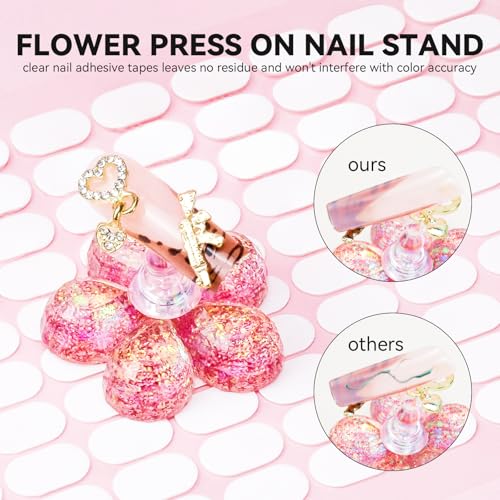 Nail Stand for Press On Fake Nails Painting Display Practice - color: Pink Flower, size: Medium