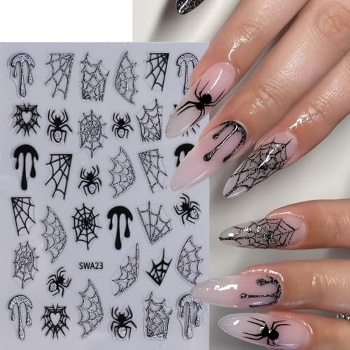 6Sheets Gothic Nail Stickers 3D Self-Adhesive Glitter Ghost Bat Nail Decals Skull Spider Web Blood Drop Knife Nail Designs Pumpkin Spider Nail Art Stickers Halloween Supplies for Women Manicure DIY - color: Halloween10