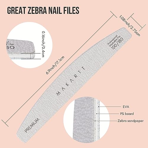 Makartt 100/180 Grit Nail Files, 10PCS Zebra Emery Boards for Nails - size: 100/180 Grit