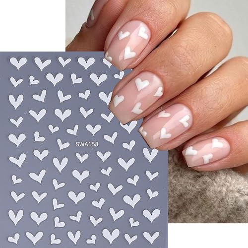 Heart Nail Stickers for Nail Art, Valentines’ Day Hearts Nail Art Stickers Decals 6PCS Black White Red 3D Self-Adhesive Heart Sticker for Nails Valentines Nails Design Manicure Supplies for Women - style: red white black heart