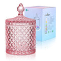 Joeyan 18 oz Light Pink Glass Jars with Lid,Embossed Colored Candy Dishes - color: Light Pink