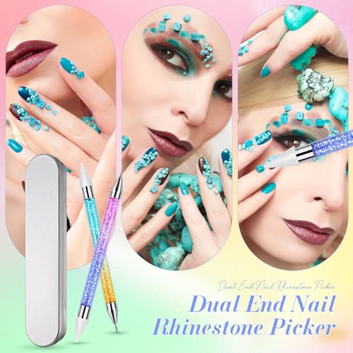 Tatuo 2 Pcs Rhinestone Picker Tool Kit with 2 Wax Head, Light Gradient - color: Light Gradient Color