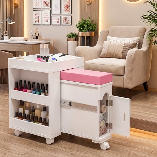 Pedicure Cart w/Extendable Padded Foot Rest (Pink, 26.3" L) - color: Pink, size: 26.3" L