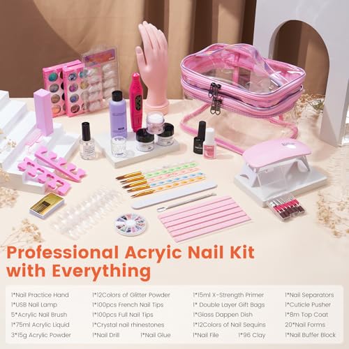 Nail Kit for Beginners with Everything- Practice Hand & Storage Gift Bag - color: Pink