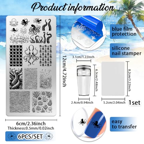 6 Sheets Nail Stamping Plate Nautical Sea Nail Art Stamp - color: Marine Life Elements