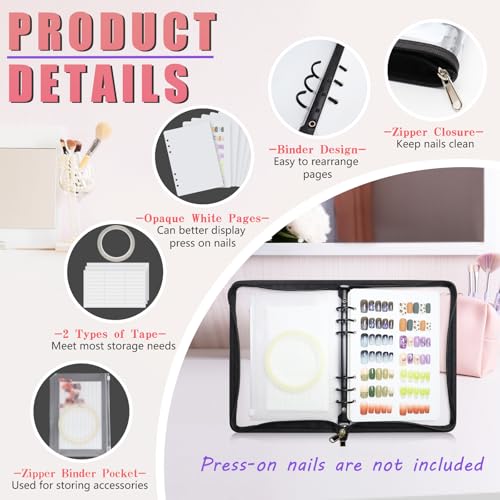 KEIFIN A5 Press On Nail Book Display Storage Organizer Binder, Black - color: BLACK