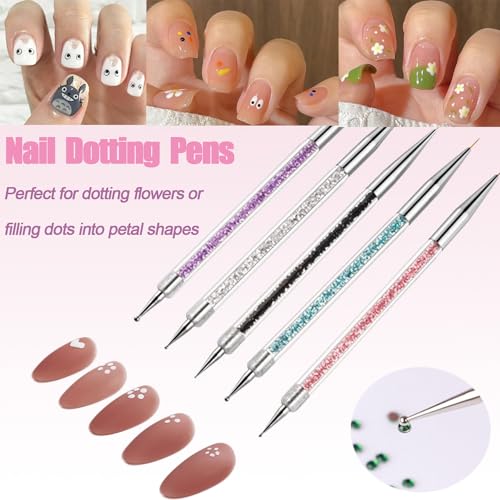10Pcs Nail Art Brushes Set, AIBEE 5pcs Silicone Nail Tools & 5pcs Nail Liner Brushes with Dotting Tools for Nail Design Home Salon