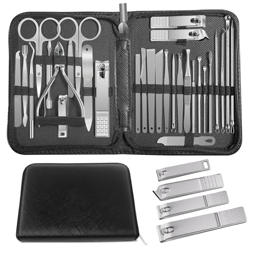 30Pcs Stainless Steel Manicure Pedicure Kit Nail Clippers for Men - color: 30 in 1 Silver