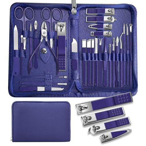 Manicure Set, 30 in 1 Manicure Set Professional, Andrea Nail Care kit, Nail Clipper Set, Pedicure kit with Deluxe Travel Nail kit Leather Bag, Nail Clippers (Blue) - color: 30 in 1 Blue