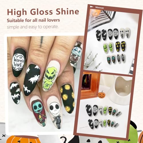 Halloween Press on Nails Almond Medium Length Fake Nails Matte False Nails with Skull Pumpkin Bats Designs Scary Nightmare Before Christmas Nails Full Cover Acrylic Glue on Nails for Women Manicure - color: Style 19