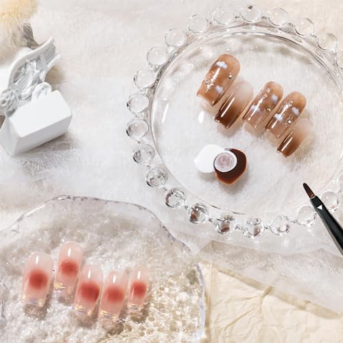 GSHLLO 2 Pcs Clear Glass Nail Polish Palette Nail Art Plate Nail Color Mixing Tray Nail Painting Display Board Cosmetic Makeup Mixer Palette