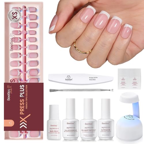 Beetles Press On Nail Kit - Extra Short Square French Tip Nails 210Pcs - color: C - Pink French - XS