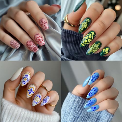 PH PandaHall 5pcs Mosaic Tile Pattern Nail Art Templates, Kaleidoscope Stamping Plate 52 Patterns Plant Flower Nail Art Stencils Stainless Steel Plates for Nail Design Print Manicure Salon