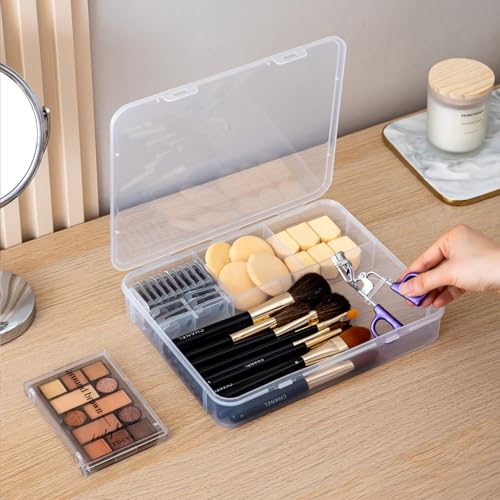 Vidifor 2-Pack Clear Cable Organizer Box with 16 Cable Ties, 4 Compartments Organizer Container for Crafts, Beads, Earrings, Screws, Nail, Pins (2, Large) - size: Large