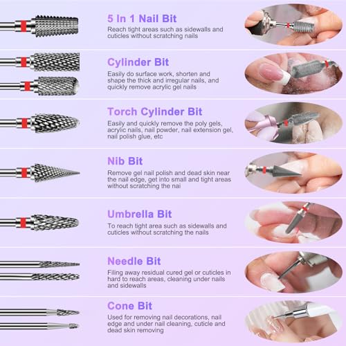 Diesisa 10Pcs Nail Drill Bits Set:Tungsten Carbide Nail Bits for Nail Drill - color: Red-10Drill Bits