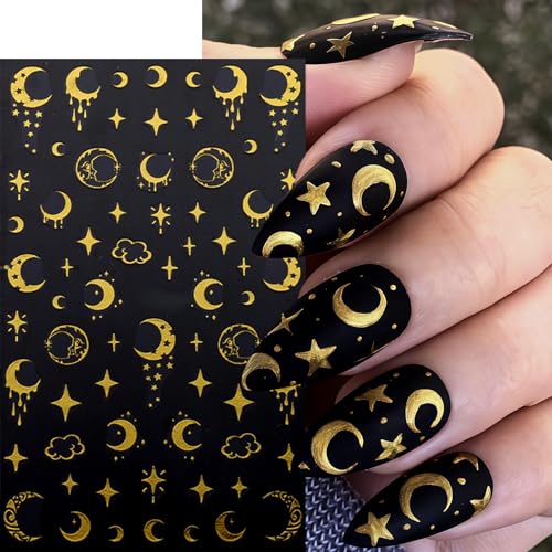 6 Pcs Gold Star Nail Stickers for Nail Art,Self-Adhesive Red Diamond Star Moon Nail Decals Star Moon Sun Pegatinas Uñas Cute Stars Nail Design Stickers Nail Art Supplies for Women Nail Decorations - style: gold star