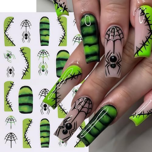 8Sheets Halloween Nail Stickers for Nail Art,3D Self-Adhesive Cute Ghost Spider Nail Decals Pink Red Horror Pumpkin Heart Spider Web Nail Design Nails Supplies for Women Manicure Holiday Decorations - style: spider