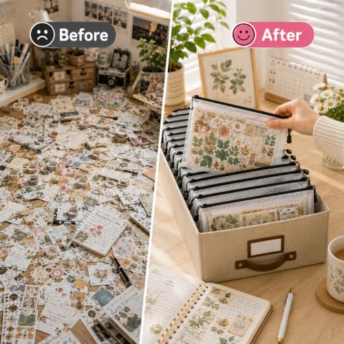 12 Pcs Sticker Storage Organizer Clear Zipper Pouches (9.5×7 Inches) - size: 9.5x7inch