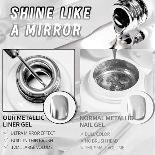 2x12ml Metallic Painting Line Gel,Art Gel Liner - color: Ultra Mirror Silver+Rose Glod