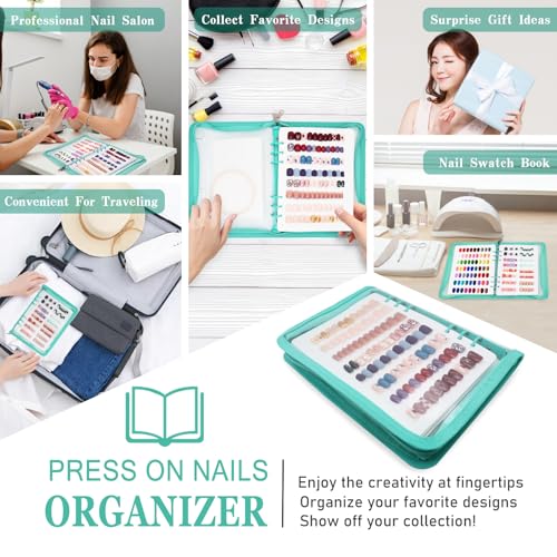 KEIFIN A5 Press On Nail Book Display Storage Organizer Binder, Cyan - color: CYAN