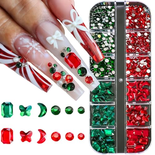 Red Nail Art Rhinestone Green Crystal Resin Rhinestone 3D Mixed Nail Charms Flatback Gems Acrylic Nail Supplies for Women Manicure Art DIY Crafts Jewelry Clothes Accessories - color: Rhinestone 14