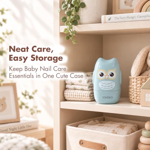 Baby Nail Kit, 4-in-1 Baby Nail Care Set with Cute Case, Baby Nail Clipper, Scissor, Nail File & Tweezer, Baby Manicure Kit and Pedicure kit for Newborn, Infant, Toddler, Kids-Owl Blue - color: Blue