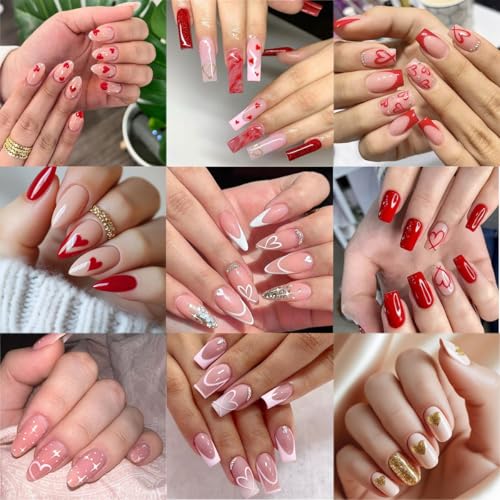6 Sheets Heart Nail Stickers for Nail Art 3D Self-Adhesive Valentines Nail Art Stickers with Red Silver Gold Hollow Hearts Design Cute Love Heart Nail Decals DIY Manicure Decoration Kit for Women - style: Heart Nail Stickers-11