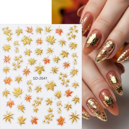 3D Fall Nail Stickers, Maple Leaf Autumn Nail Decals for Nail Art, 3 Sheets - color: Multicolor-03