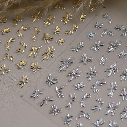 5D Embossed Flower Stickers for Nail Art White Floral Self-Adhesive Pearls Nail Art Decals for Women Nail Supplies Art Design Stickers (to4649_Gold) - style: to4649_Gold