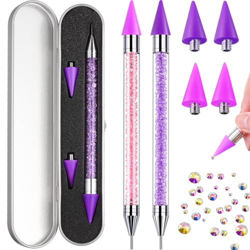 Tatuo 2 Pcs Rhinestone Picker Tool Kit with 2 Wax Head, Pink, Purple - color: Pink, Purple