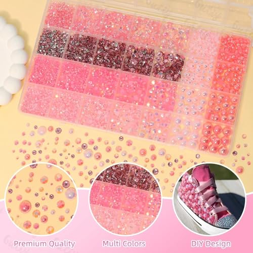 14000Pcs Pink Flatback Rhinestones and Pearls for Bedazzling Kit - color: S1