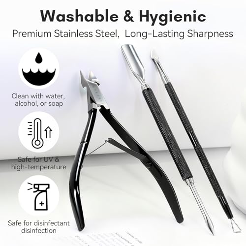 Makartt 3-Pack Black Cuticle Nipper Set, Pusher & Nail Trimmer - size: Black-3pcs